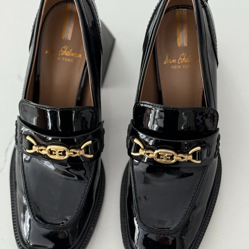 Sam Edelman Block Heel Black Patten Loafer - Picture 3 of 5
